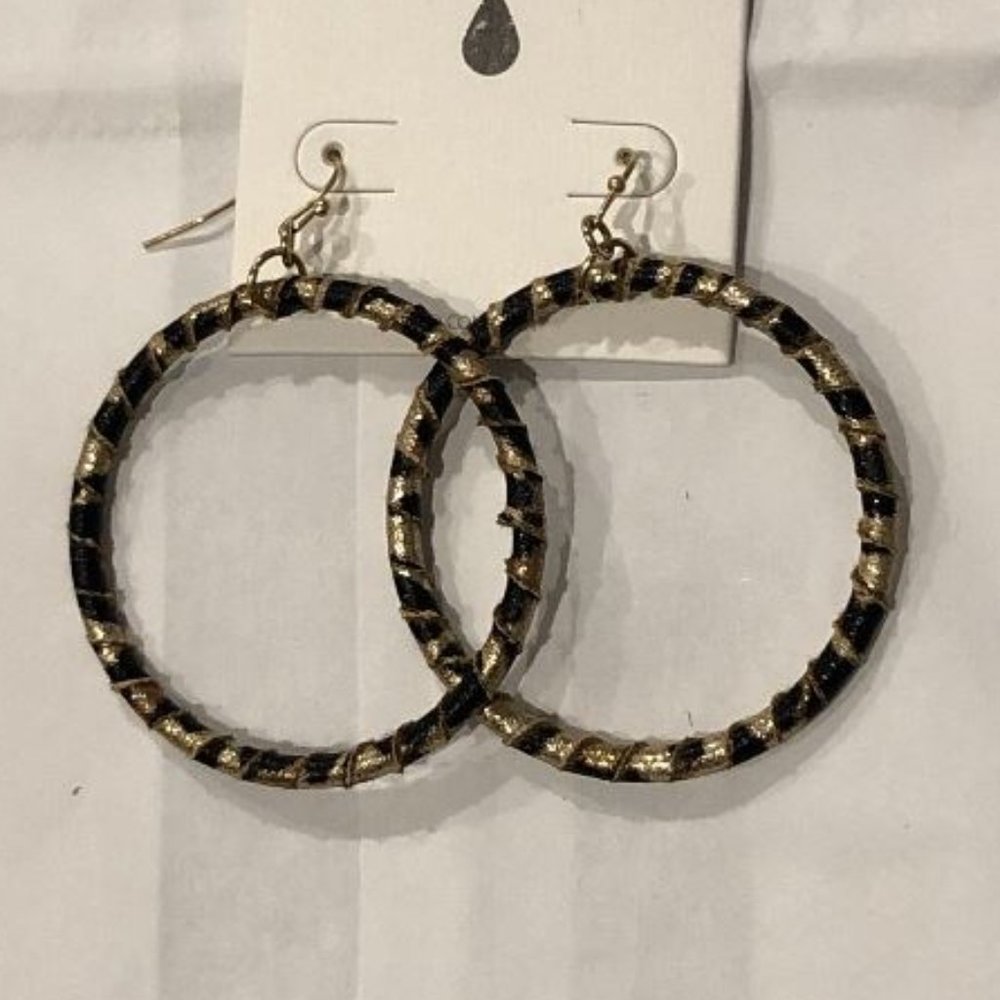 Black & Gold Leather Wrapped Earrings